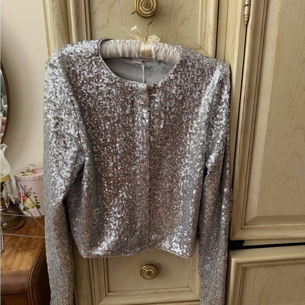 Good American Silver Sequin Blouse